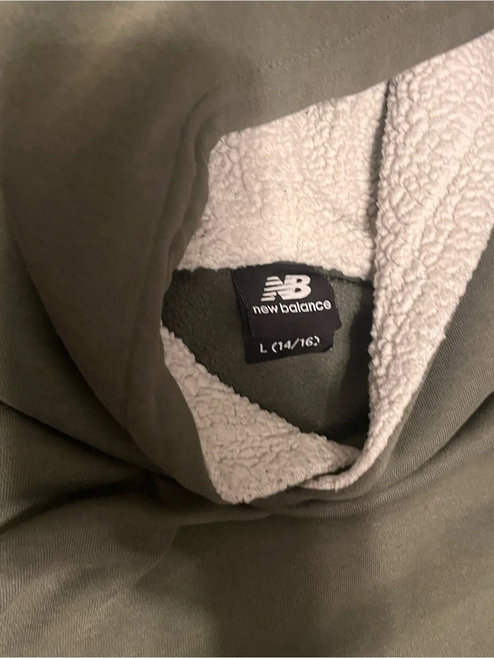 New Balance Youth Large Olive Green Sherpa Lined Hooded Pullover